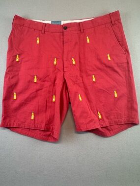 Men's Castaway Cisco Red Embroidered Beer Bottle Accent Shorts